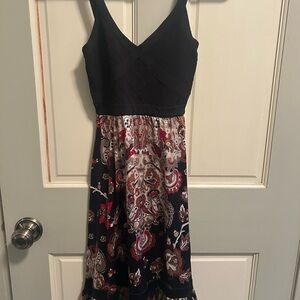 bebe Black and Paisley Midi Dress